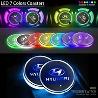 7Colors LED Car Cup Holder Lights Changing USB Luminous Coaster for Hyundai I30 I20 I35 Lx35 Lx40 Sanata Fe Tucson Styling 2021