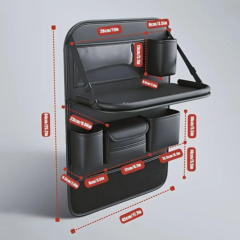 Support de rangement pour siège arrière de voiture, avec plateau pliable, organisateur de siège de voiture en cuir PU multi-poches pour appui-tête du siège arrière