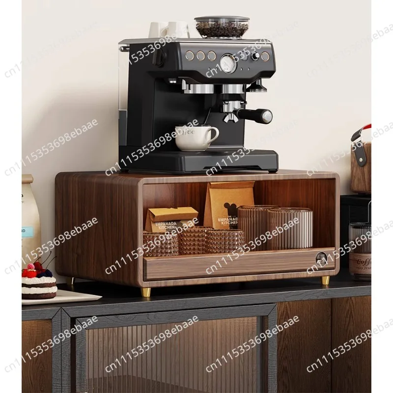 Solid Wood Countertop Coffee Machine Stand, Kitchen Cup Storage Rack, Microwave Spice Shelf Organizer for Table