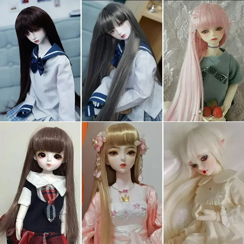 BJD SD 1/3 1/4 1/6 1/8 1/12 doll wig high temperature fiber neat bangs long straight blue hair