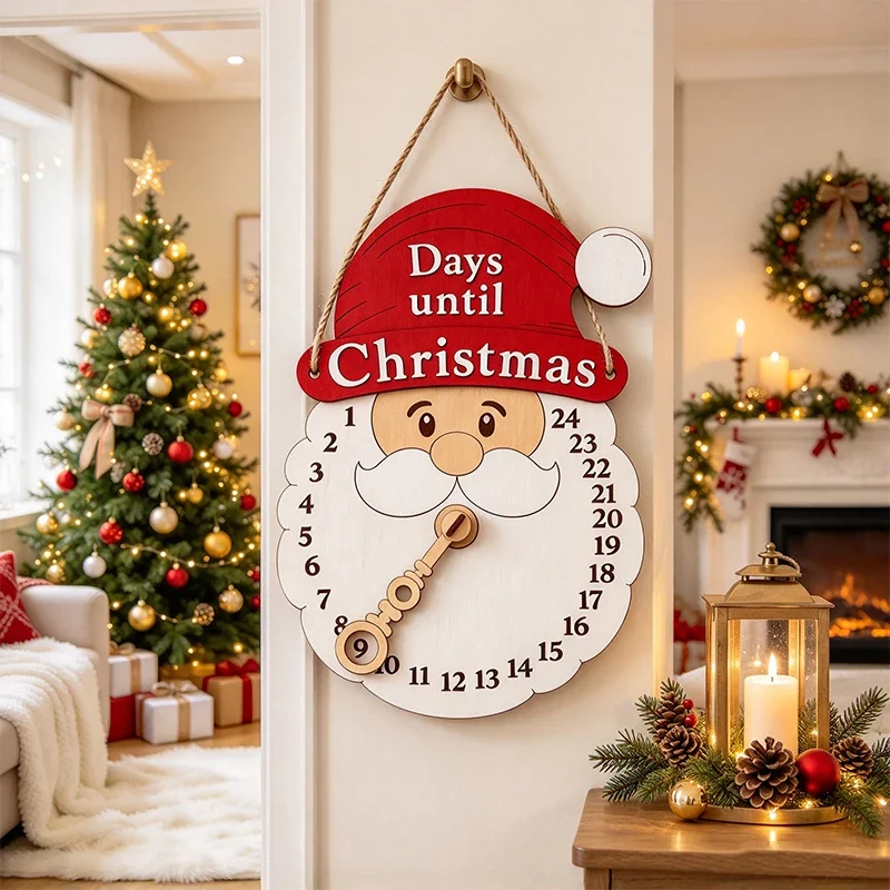 Christmas Wooden Wall Hanging Santa Countdown Advent Calendar Days Until Christmas Sign Xmas Home Decoration Holiday Ornament