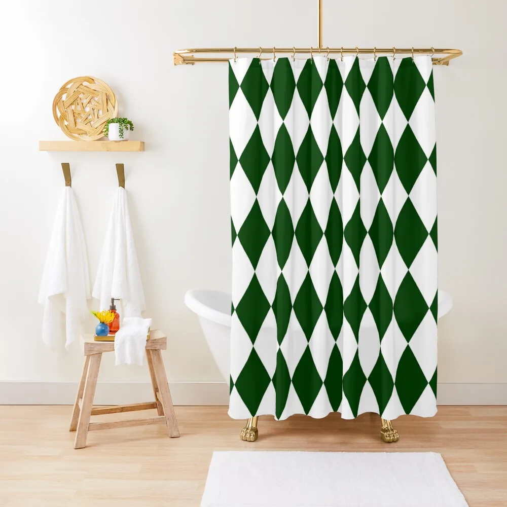 

Green and White Harlequin Diamond Pattern Shower Curtain Elegant Bathroom Bathroom Decor Curtain