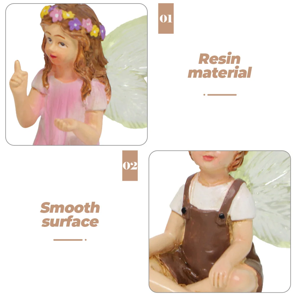 

2Pcs Resin Fairy Statue Miniature Garden Decoration Small Flower Fairy Figurines Desktop Ornament for Home Car