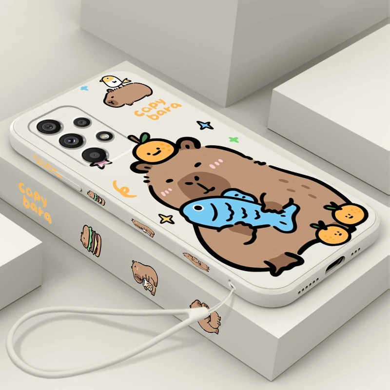 

Capybara Cartoon Fashion Cute Liquid Left Rope For Samsung A53 A52 A33 A32 A51 A71 A21S A13 A73 A55 A72 A23 A35 A05 5G Funda