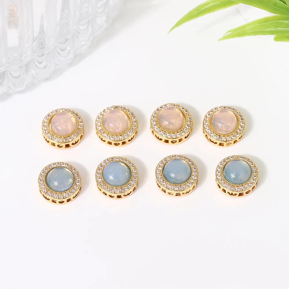 1PCS Pink/Blue DIY Necklace with 18K Micro Inlaid Synthetic Zircon Opal Bracelet, Bead Ring, Versatile Accessories, Bead Accesso