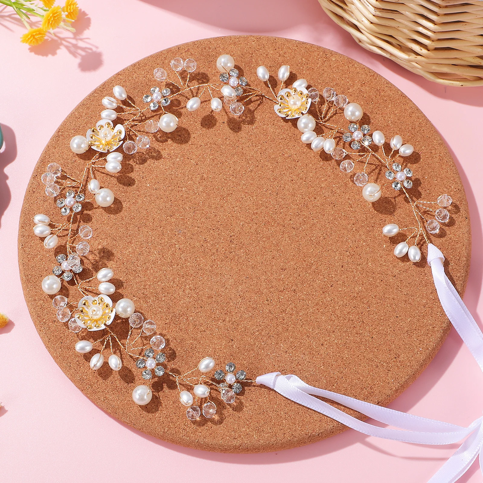 

Handwoven Rattan Flower Basket with Handle Elegant Lace Wedding Basket Flower Girl Gift Presentation Floral Headpiece