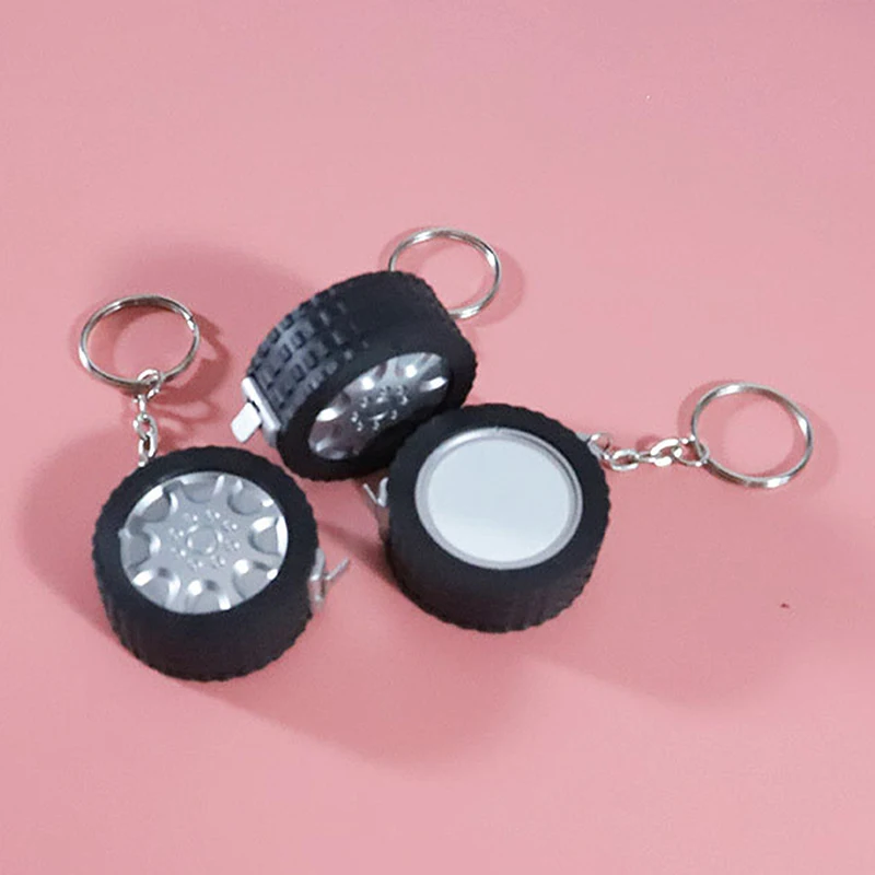 Measuring Tape Keychain Mini Car Tire Small Tape Measure 1M Metric Inch Retractable Tape Steel Sewing Tools