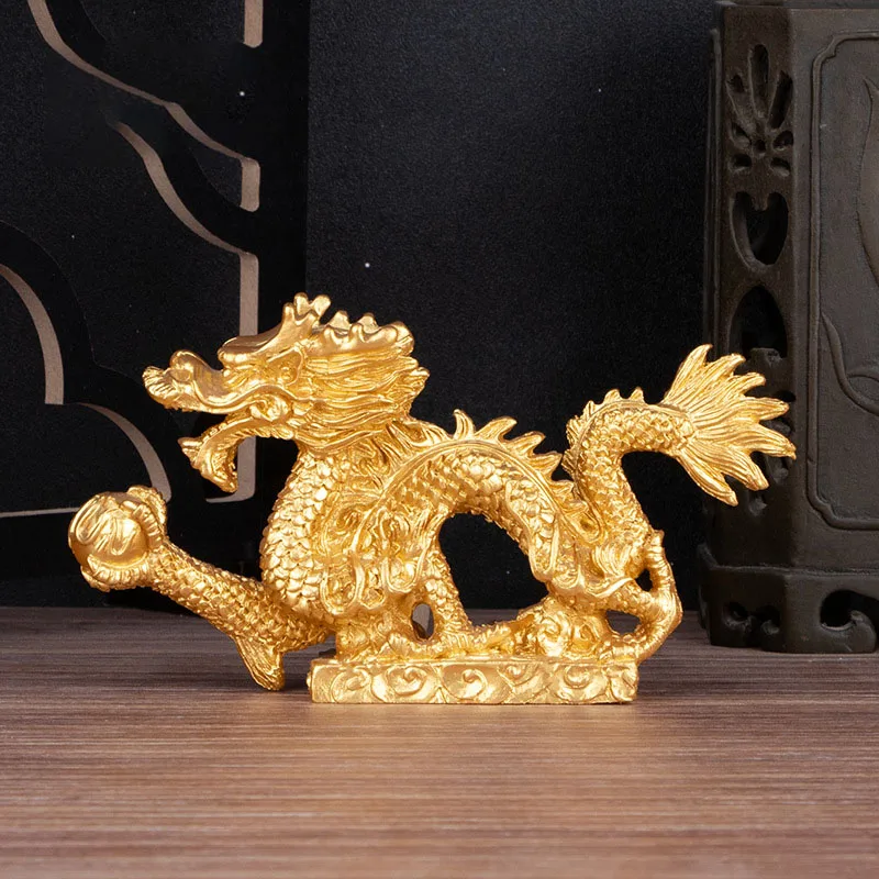 Feng Shui Long Qinglong Resin Imitation Copper Hanlong Ornaments Shenlong Base Zodiac Dragon Home Decoration