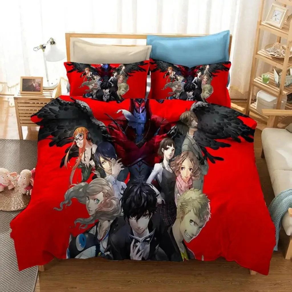 

Fashion 3D Print Persona 5 P5 Anime Game Bedding Set Double Twin King Duvet Cover Comforter Pillowcase Boys Girls Adults Bedroom