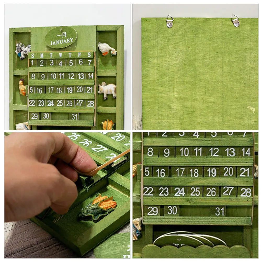 

1Pcs Wooden Perpetual Calendar High-Quality Wood Hanging Decor for Home Wall Mounted Animal Zodiac Design Bright Color Green DIY