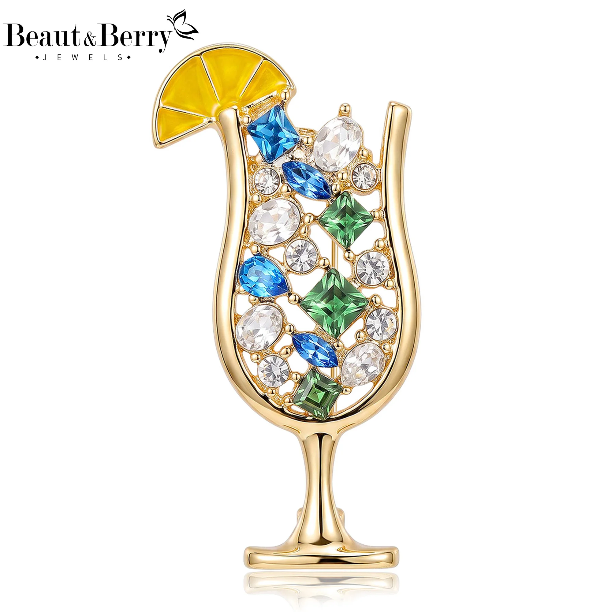 Beaut&Berry Luxury Rhinestone Wine Glass Brooches for Women Unisex Creative Pins Casual Party Jewelry Accessories Gifts Decorati