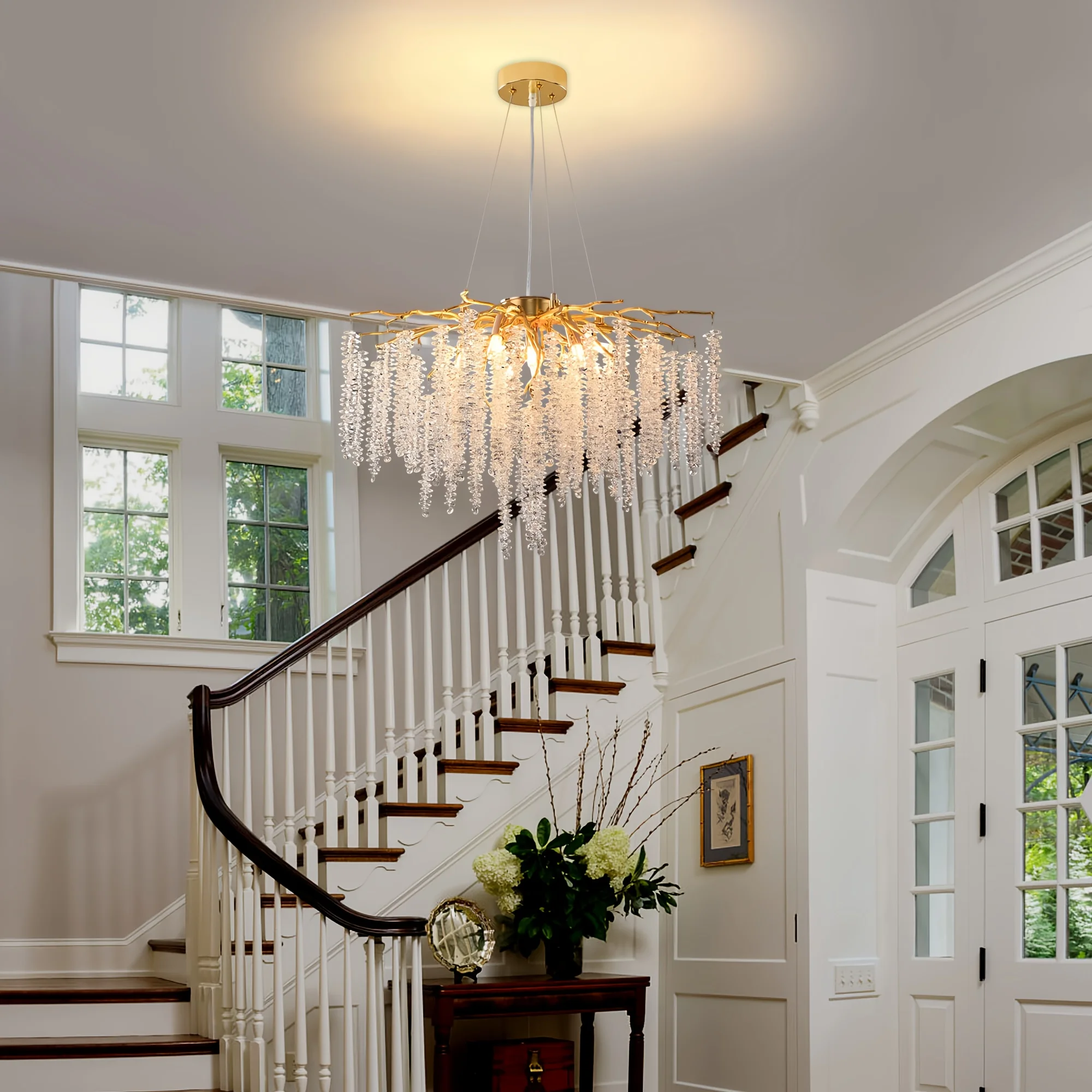 MSSIAN 9-Light Modern Luxury Chandelier - 23.7" Hanging Ceiling Fixture with Golden Tree Branch Design & Tassels