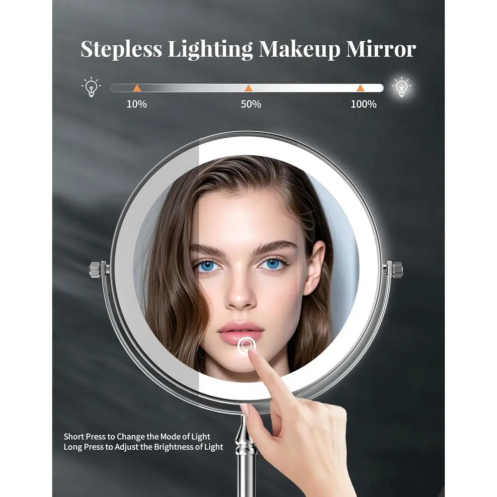 Miroir de courtoisie LED grossissant 20x avec batterie 4000mAh, miroir de maquillage chromé double face pour femmes, support de bureau