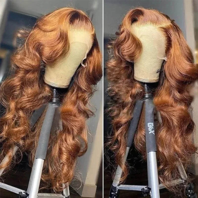 Pelucas delanteras de encaje marrón claro 13X4, peluca Frontal de encaje HD transparente ondulado, pelucas marrones sintéticas de alta calidad para uso diario, Cosplay