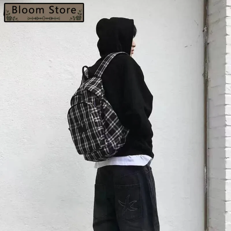 

High-Capacity Streetwear Fashion Backpack Vintage Plaid Women Casual Schoolbags 2025 Y2k All Match Grunge Backpacks For Students