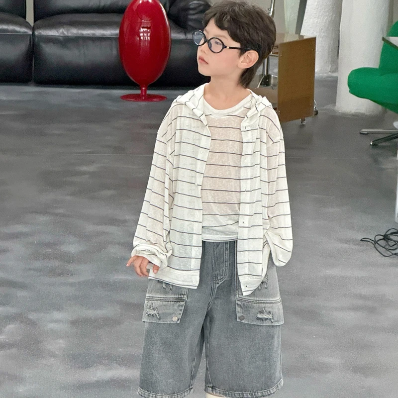 

2026 Summer Hot Selling New Fresh Striped Soft Glutinous Cotton Loose Sunscreen Coat