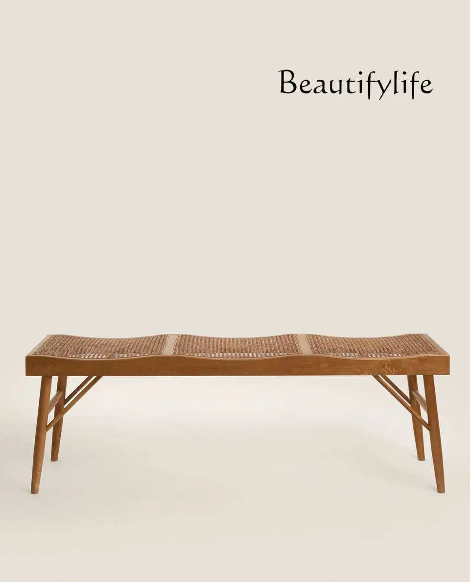

European style modern simple rectangular wooden rattan bench household bedroom bedside stool