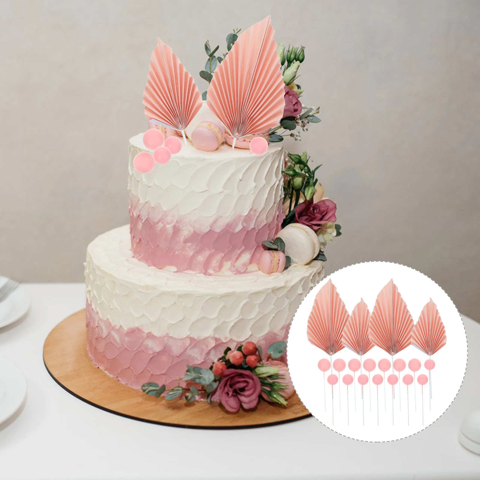

1Set Birthday Cakes Toppers Lovely Cake Decorations with Palm Leaves and Gold Balls for Dessert Display Party Decor