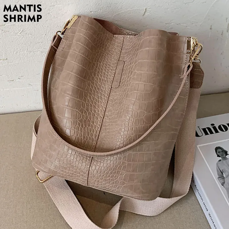 Torba damska Vintage wzór krokodyla torby Crossbody dla kobiet PU skóra Trend markowe torebki na ramię wiadro o dużej pojemności