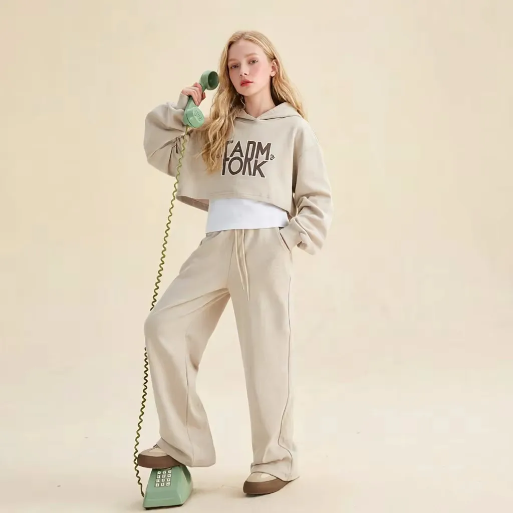 2026 Girls Crop Alphabet Pullover Sweatshirt+Tee Top+Sweatpant Workout Set School Kids 3PCS Tracksuit Children Jogging Outfit