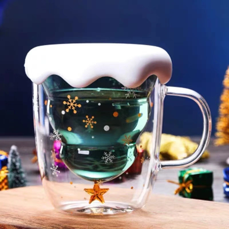 Christmas Mug Tea Cup New Year Gift Decoration Set Christmas Tree Drinkware Cup Party Decoration Coffee Cup Cartoon Cute Glass