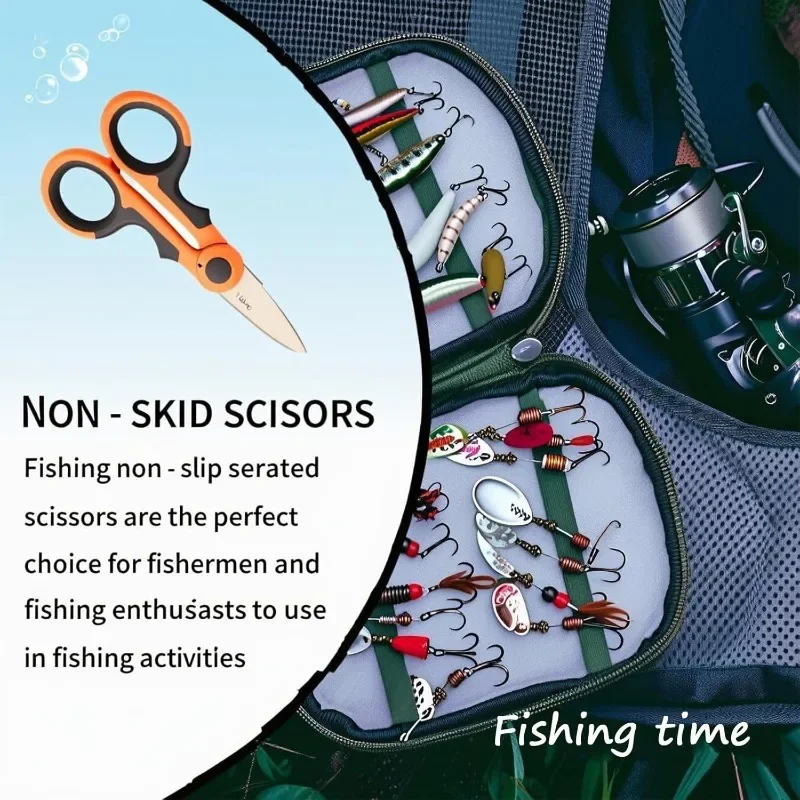 Fishing Scissors Stainless Steel Precision Fishing Line Cutter Non-slip Handle Protective Sleeve Woven Fishing Line Scissors