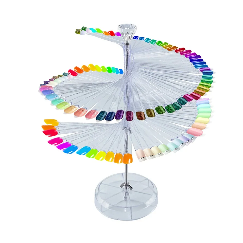 120 Sticks Spiral Spiral Nail Swatch Display Stand Clear Transparent Pointed Shape Transparent False Nail Swatch Sticks