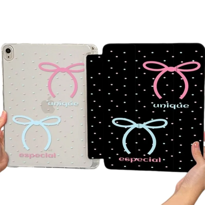 Bow Dot Print Unique Especial Pen Slot Tablet Case For iPad 2026 Air 8 7 6 4 3 2 1 Pro2024 11in 12th 11 10 9 8 7 6 5th Cover