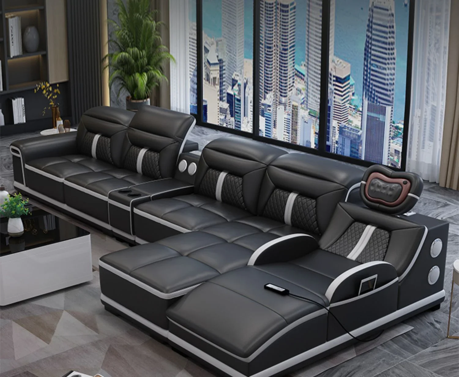 Custom Multifunction Blackleather Sofa, Lazyboy Recliners, Modern Leather Sofa Furniture on sale