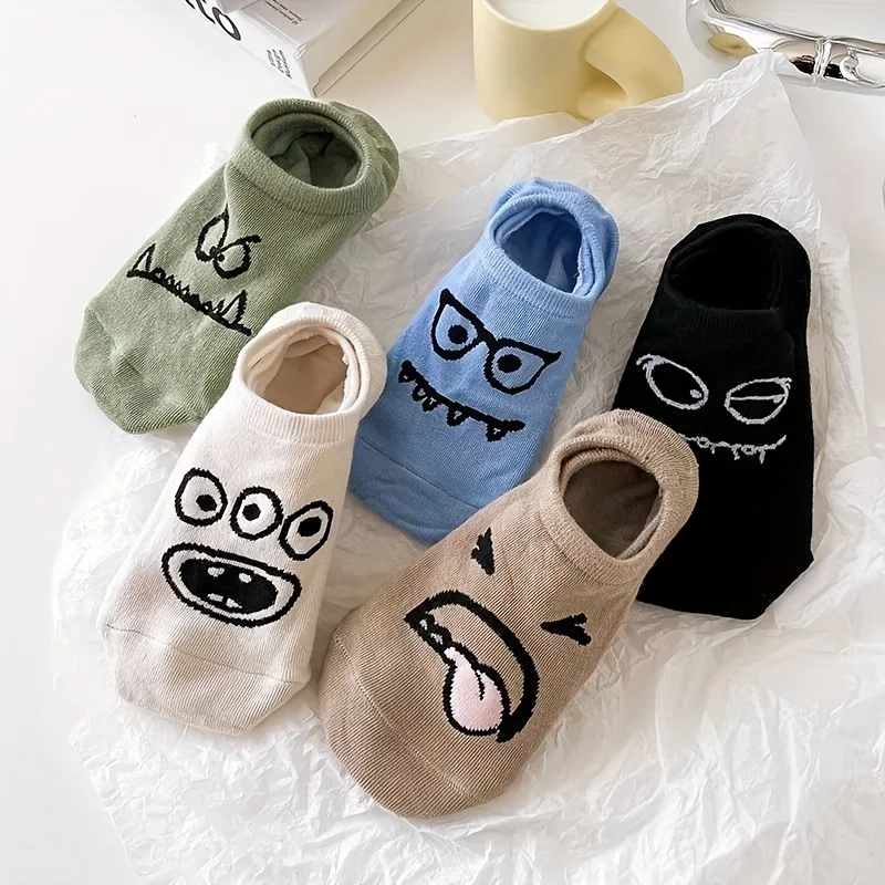 5-Pack Cozy Stylish Summer Invisible Socks Women Funny Ankle Socks No Show Slipper Socks Non-slip Cute Cartoon