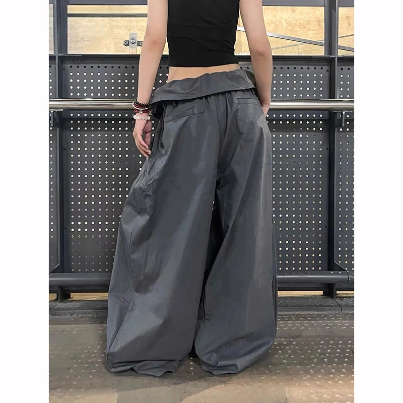 Pantaloni sportivi grigi vintage da donna Pantaloni cargo patchwork larghi 2025 Autunno Harajuku Estetica anni 2000 Y2k Pantaloni hip-hop oversize