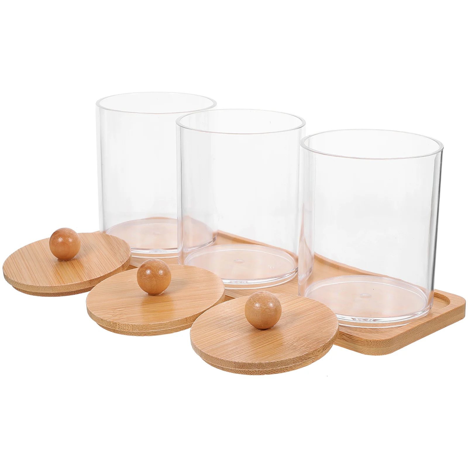 

1 set Makeup Storage Box Bamboo Lid Jars Cotton Swab Pad Ball Dispensers Bathroom Vanity ganizer Small Items Container Storage