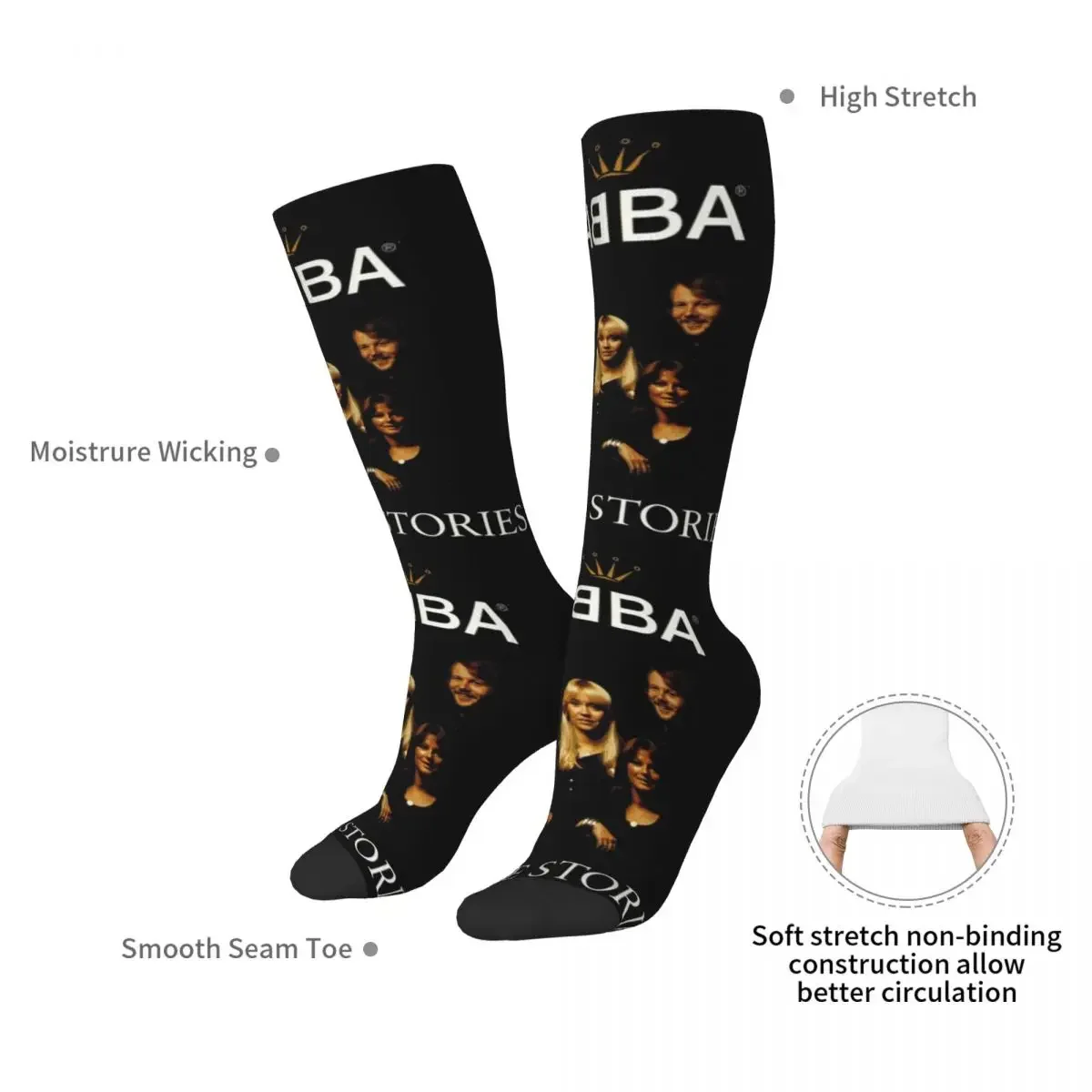 Abba Death Metal Band Socken, Harajuku, schweißabsorbierende Strümpfe, ganzjährig lange Socken, Zubehör für Unisex-Weihnachtsgeschenke