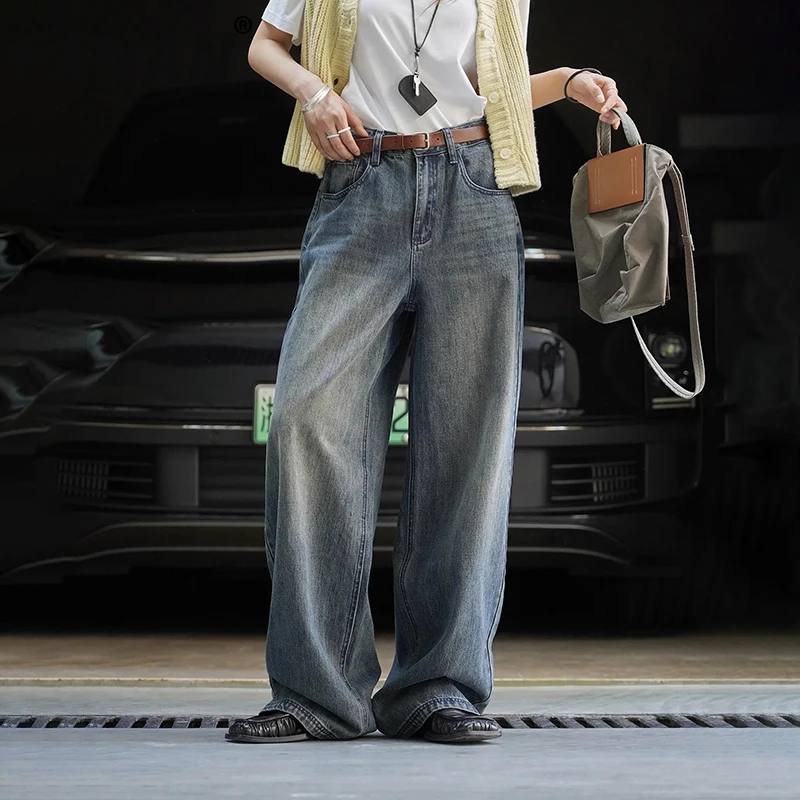 

FANAN винтажные потертые джинсы для женщин, прямые широкие джинсовые брюки с высокой талией, модная уличная одежда, новинка осени 2023 г.