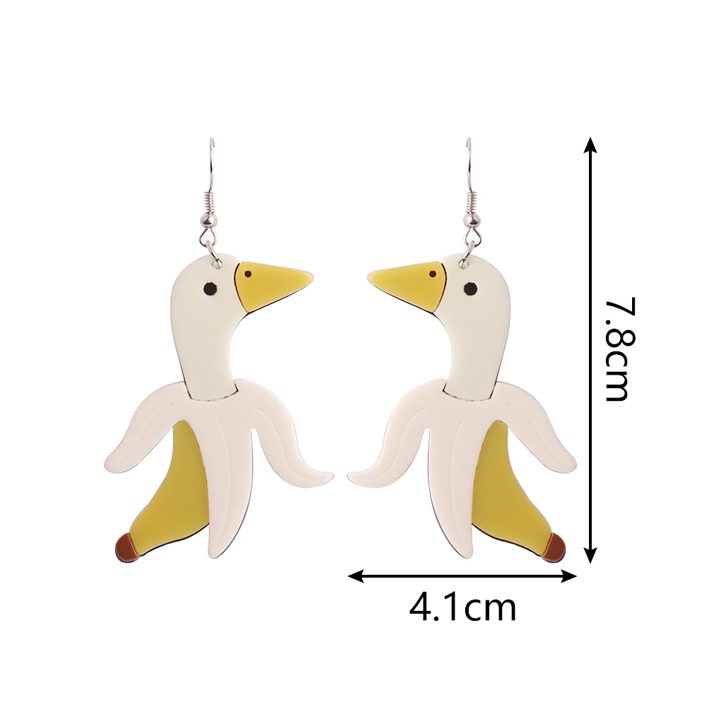 Fashion Cartoon Banana Duck Doll Acrylic Pendant Earrings for Women Girls Funny Animal Fruit Drop Earring Creative Jewelry