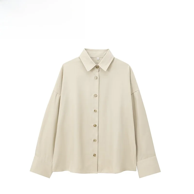 

ZAB Autumn New Women's Loose irt Side Button Decorative Long Sve Street Sle Pure Color Polyester Fiber Casual irt