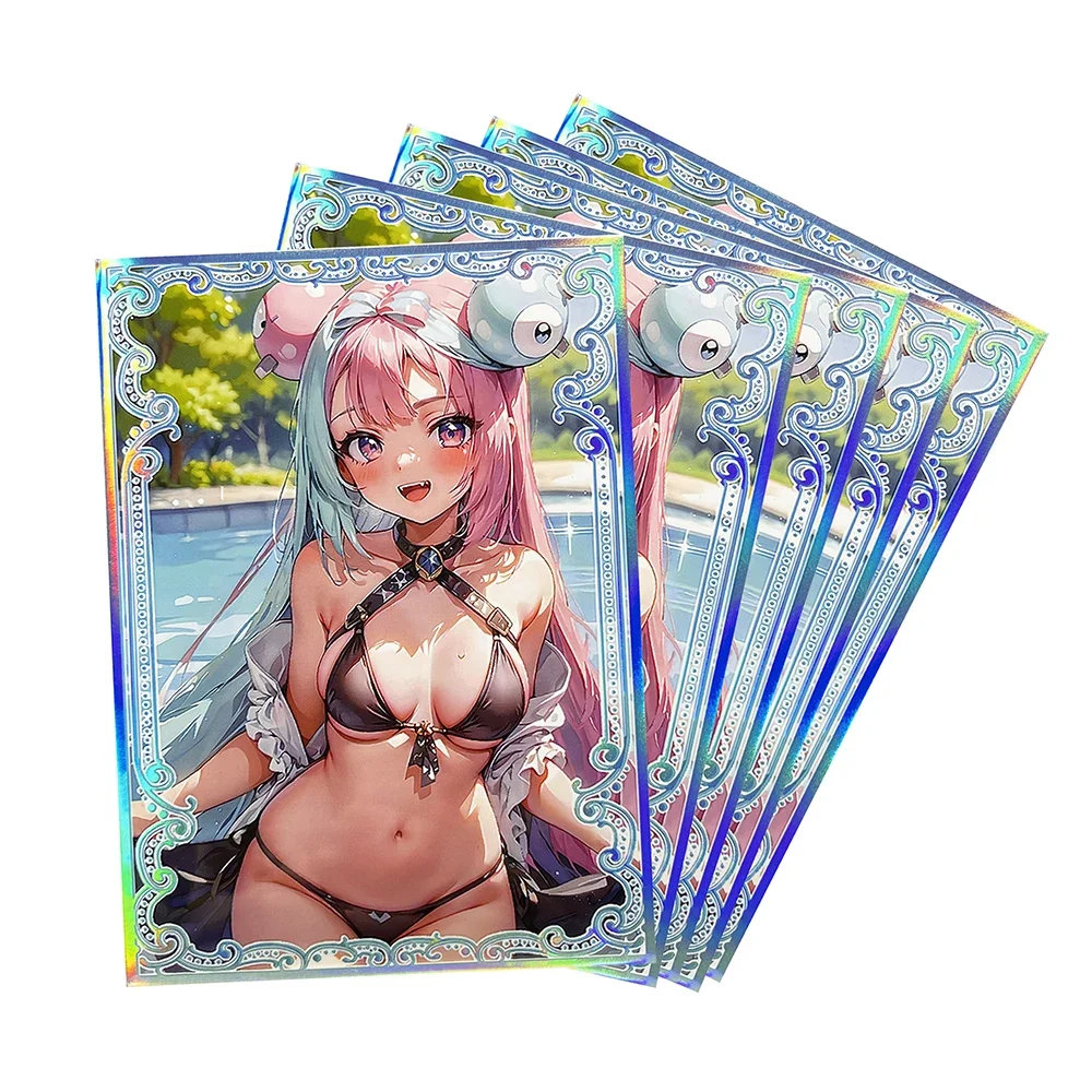 60pc/bag Cute Girl Standard Size Holographic Card Outer Foil Sleeves Protector PKM/MGT Trading Card Rainbow Laser Cover 67x92mm