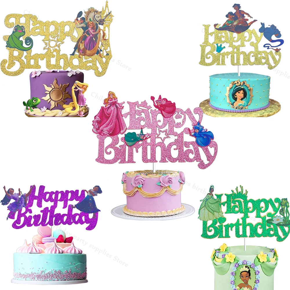 Disney Six Princess Cake Topper Girl Birthday Party Supplies Aurora Jasmine Jasmine Rapunzel Tiana Cake Insert decorazione per feste