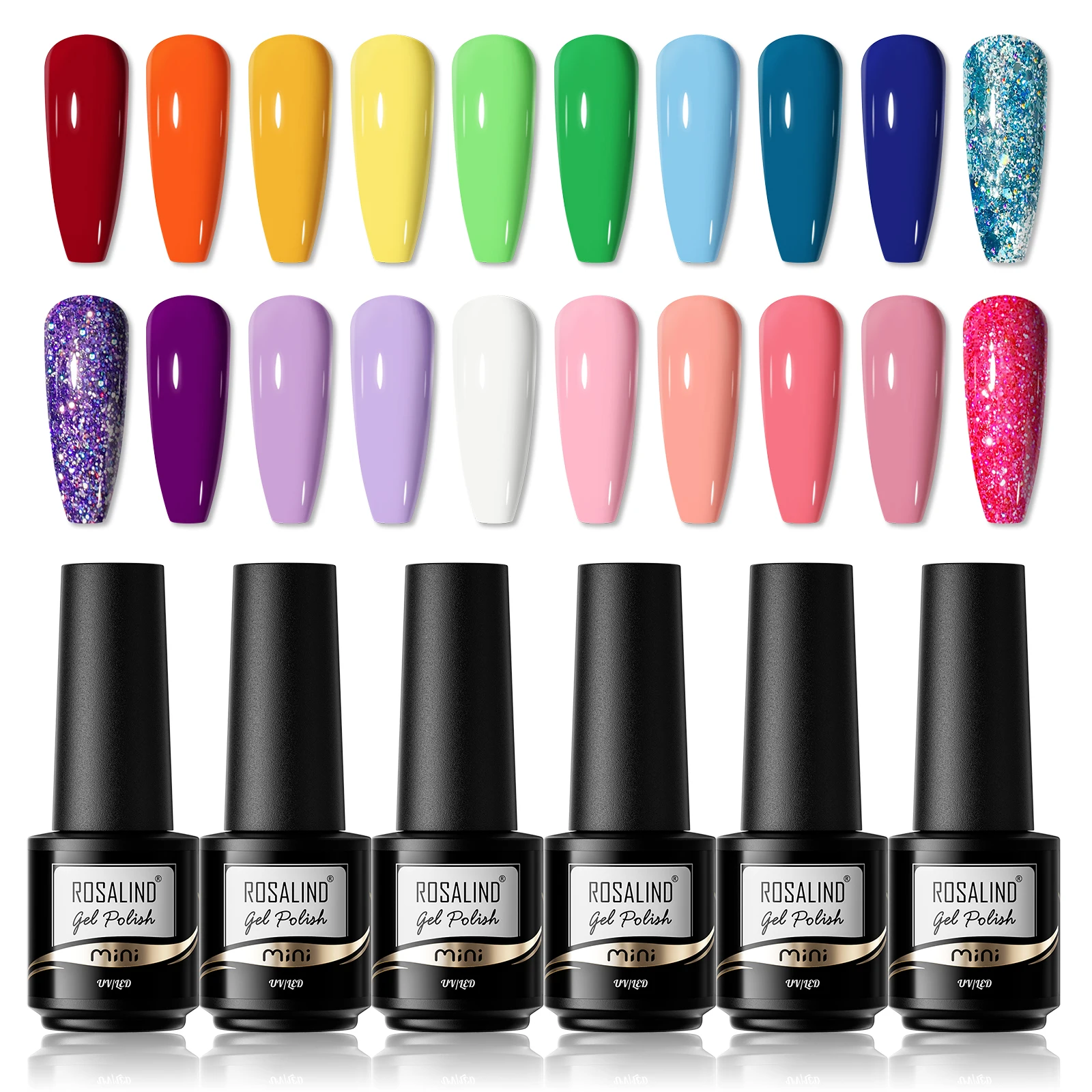 ROSALIND 20pcs Gel Nail Polish Set Mini Gel Varnishes Semi Permanent Plastic Bottle Base Top Coat Nail Beauty DIY/Salon