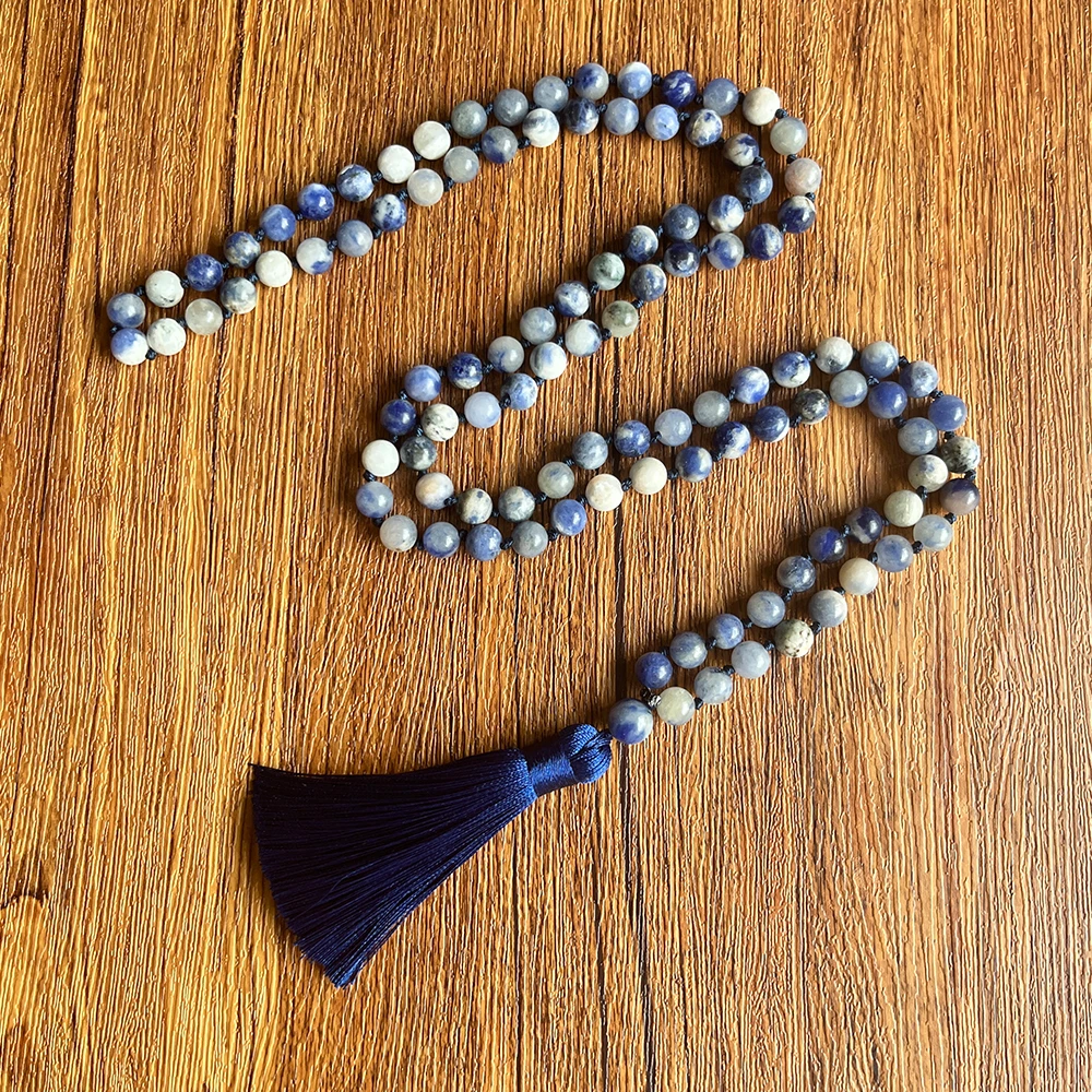8mm Sodalite 108 Mala Beads Necklace Knotted Japamala Meditation Prayer Rosary for Men and Women view 5