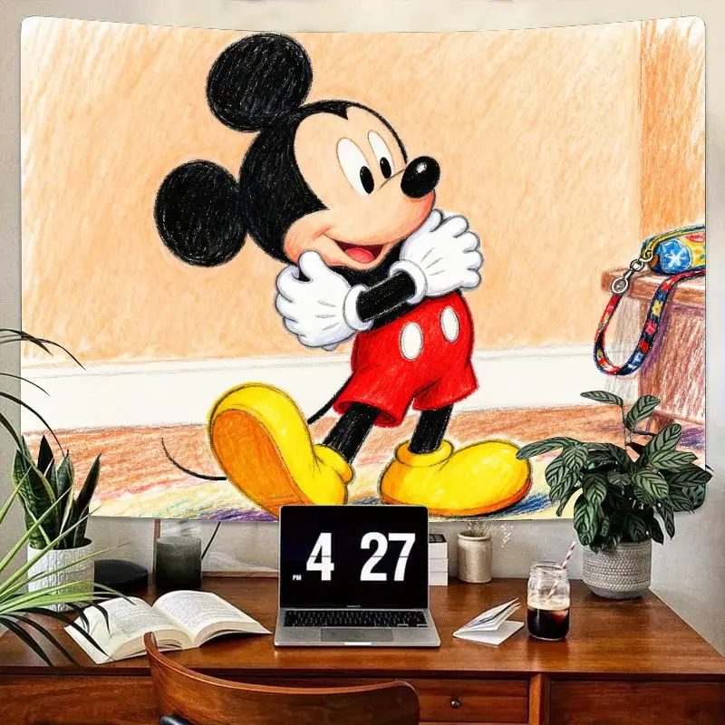 

1 шт. классический гобелен с изображением Микки Мауса Диснея, современный полиэстер, настенное искусство для спальни, гостиной, общежития, декор, подарок для фанатов.