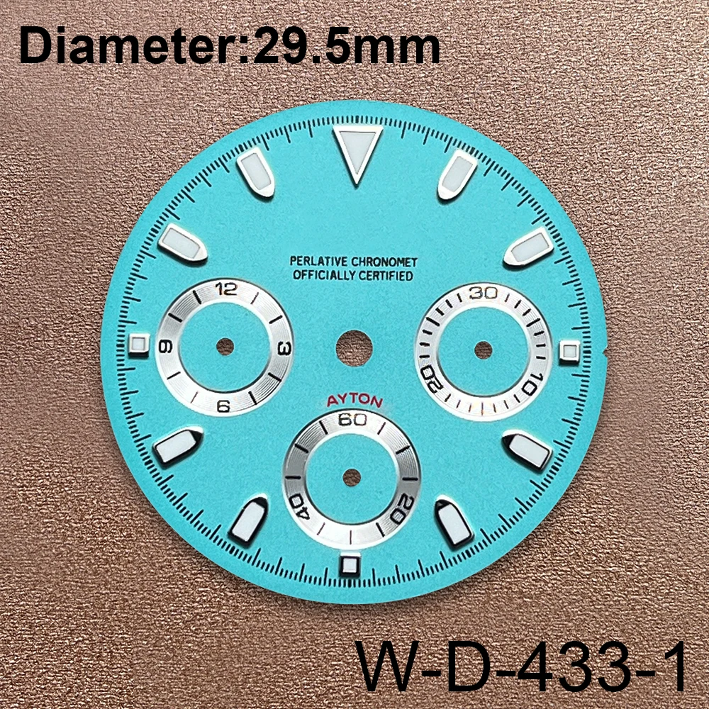 29.5mm S Logo DTN Panda Dial Suitable For VK63 Movement Green Lminous Sunray Quality Watch Modification Accessories