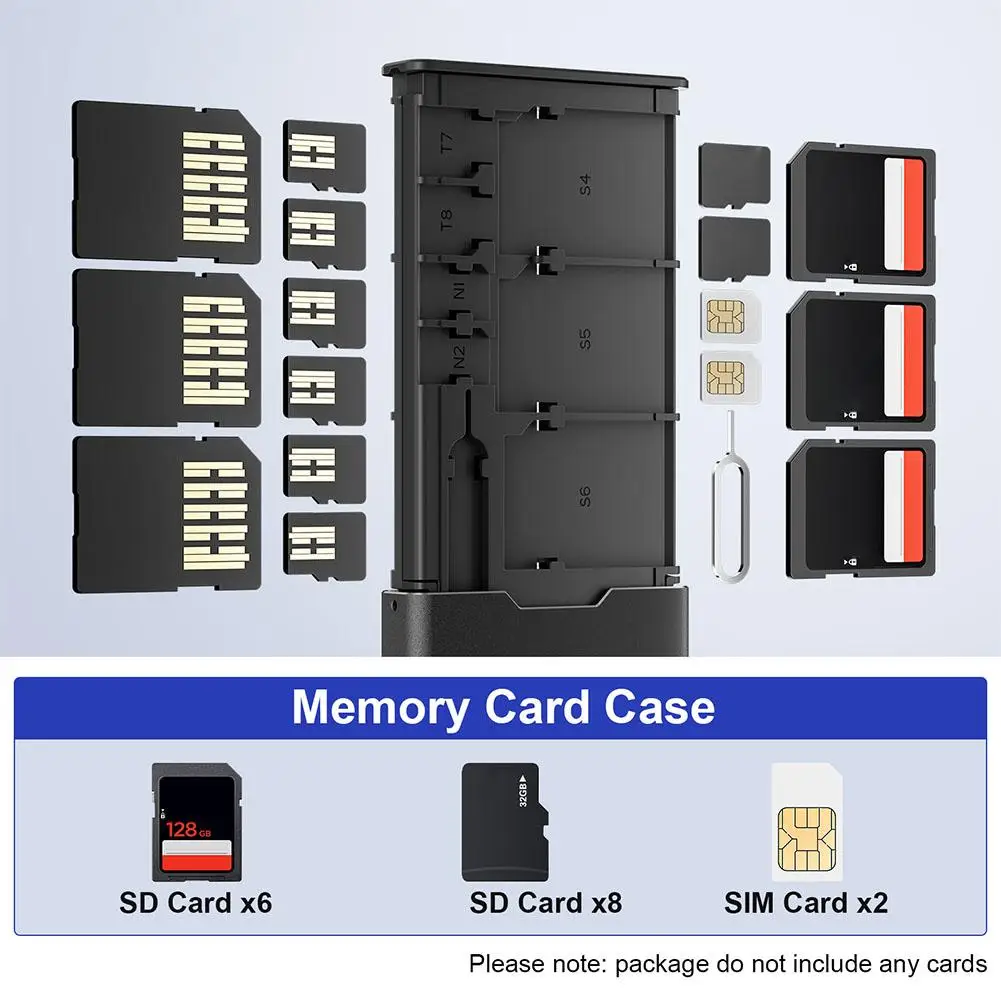 BUDI-Étui pour carte mémoire SD TF, boîtier portable en alliage d'aluminium avec lanière pour 6 SD + 8 TF + 2 cartes de caractéristiques