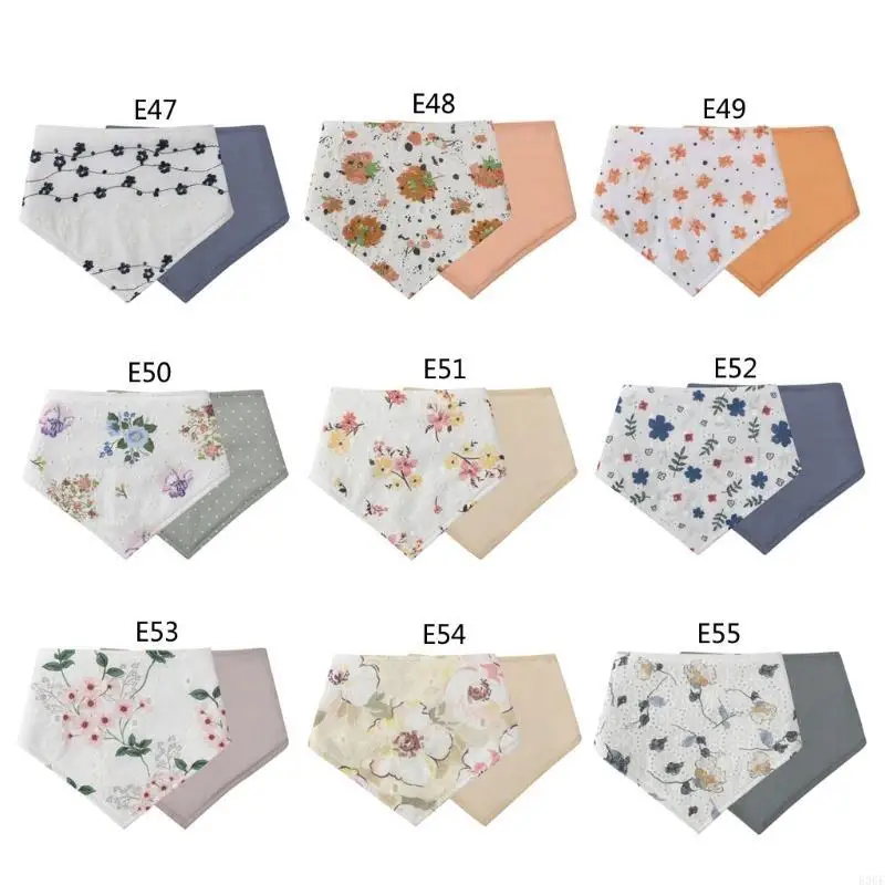 

E06F Reversible Baby Bibs Skin-friendly Cotton Absorbent Feeding Bib for Infant