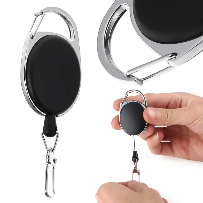 YD61 Retractable Reel Ajustable Wire Rope Keychain With Carabiner Anti-theft Antilost