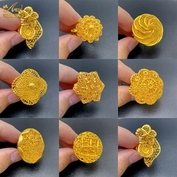 ANIID Ethiopia Arab Dubai Gold Plated Long Rings For Women Resizable Wedding Jewelry African Party Gift Nigerian Big Jewellery