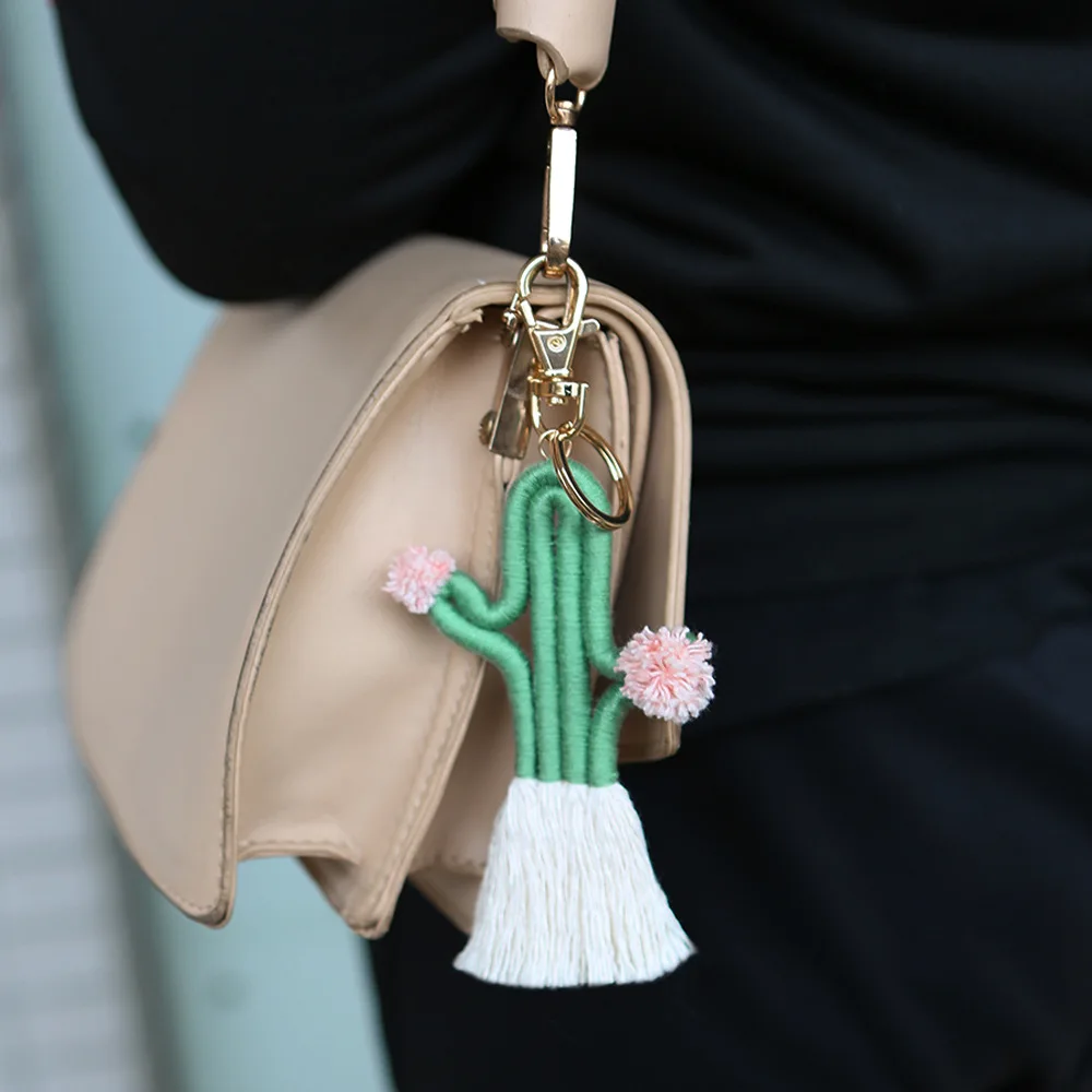 

New Hand-woven Pendant Fringed Bohemian Wind Cotton Rope Creative Cactus Keychain Bag Pendant Keychain Bag Parts Accessories