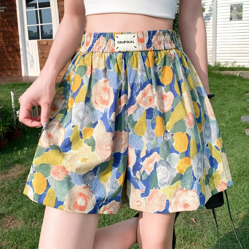 الكورية الشاطئ الأزهار النساء السراويل الصيف عارضة فضفاض التنقل أزياء الإناث السراويل مريحة يوميا كل مباراة السيدات السراويل