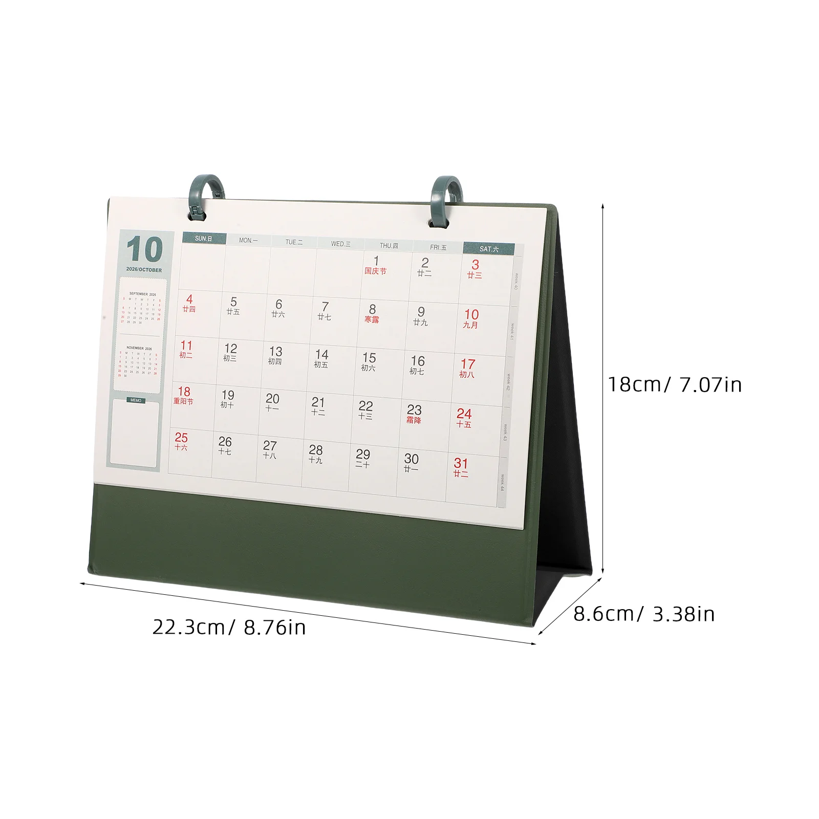 2026 تقويم مكتبي صغير إصدار سنة الحصان PU تقويم سطح المكتب الدائمة لمكتب ديكور المنزل استخدام مخطط صغير أخضر