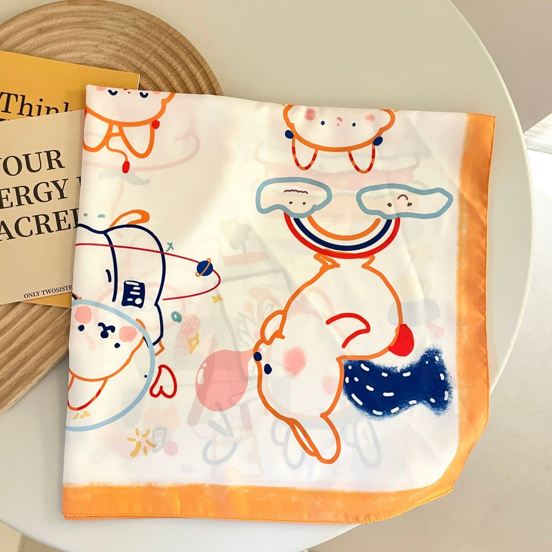 

Cute Bunny Square Scarves Ins Cartoon For Girls Women Towel Satin Silk Scrunchies Hair Bands Lady Neckerchief Headband Design